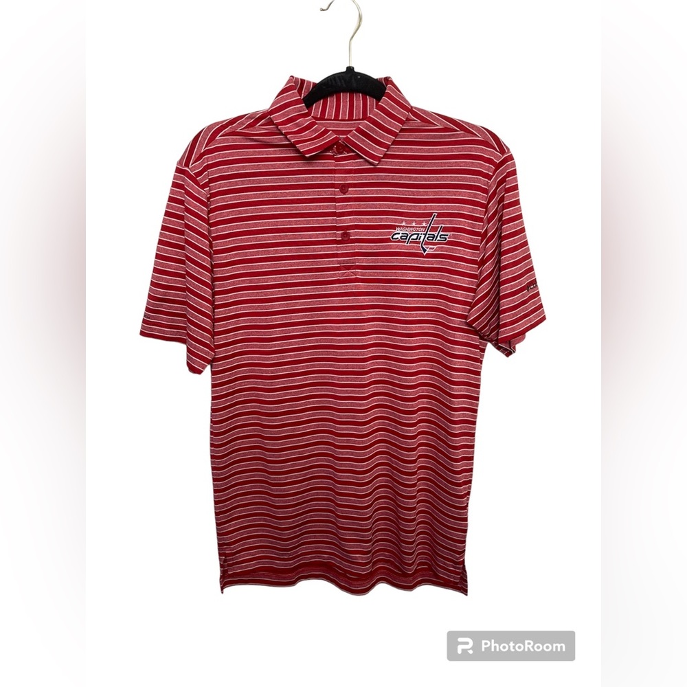 Washington Capitals red striped short sleeve polo shirt. Small